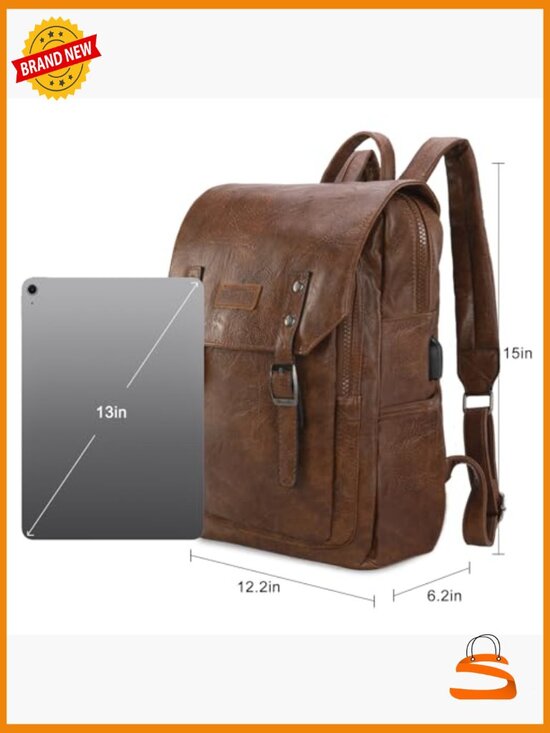 Vegan Leather Laptop Backpack with USB Charging Port, 17.3\